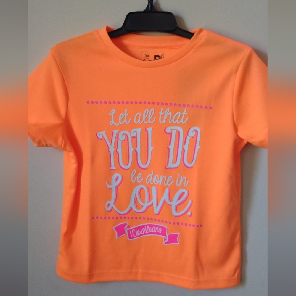 Vibrant Orange Short Sleeve Tee with Decorative Typography